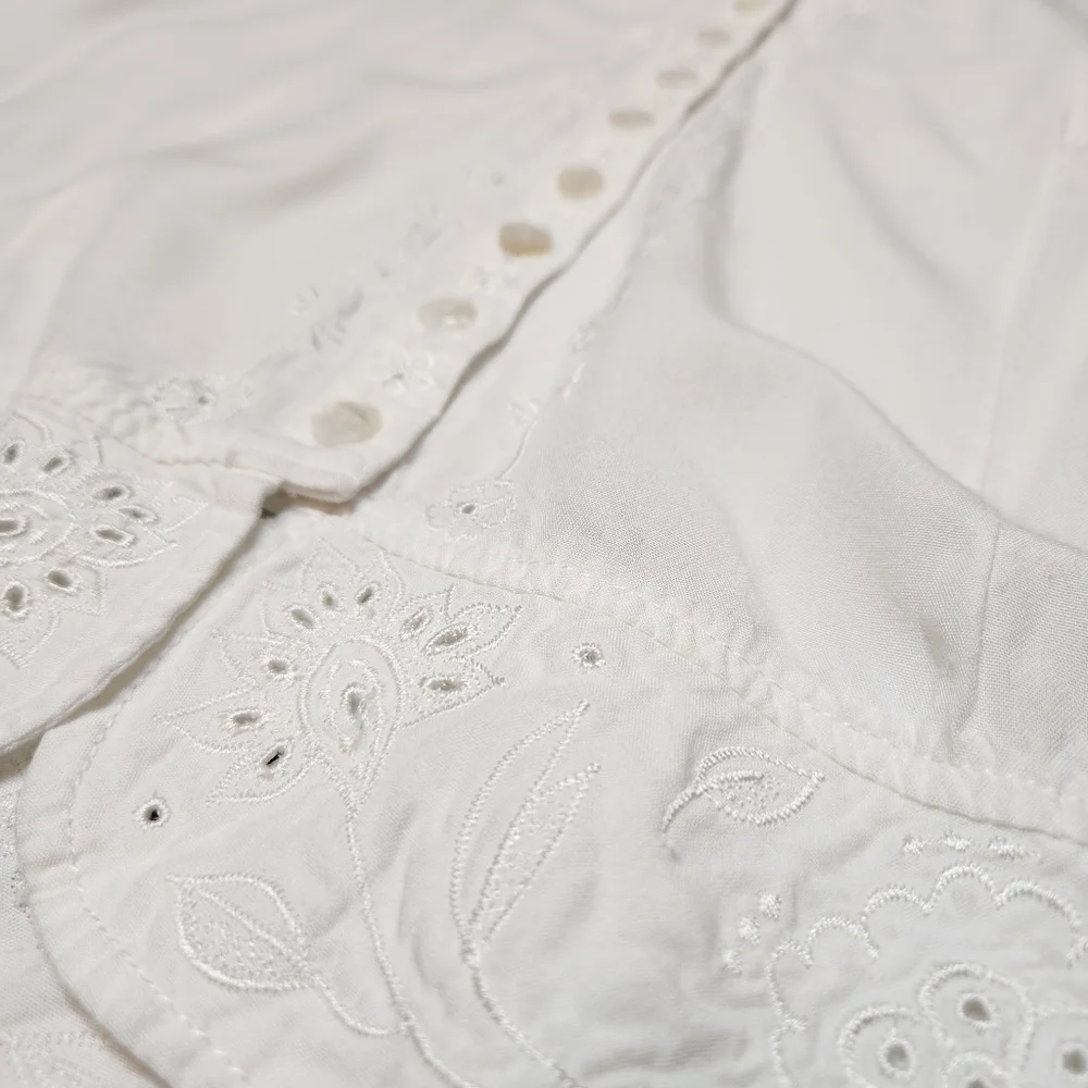 Y2K‎ Top Long Sleeve Cottagecore Fairy White Embroidered Lace Boho Indie Crop S